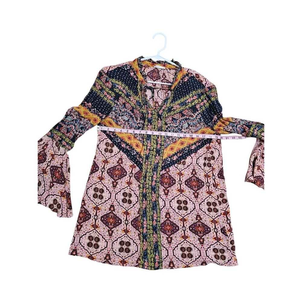 Altar’d State Boho Patchwork Tunic Dress Pink Bell Sleeve Festival Large Hippie - Picture 7 of 7